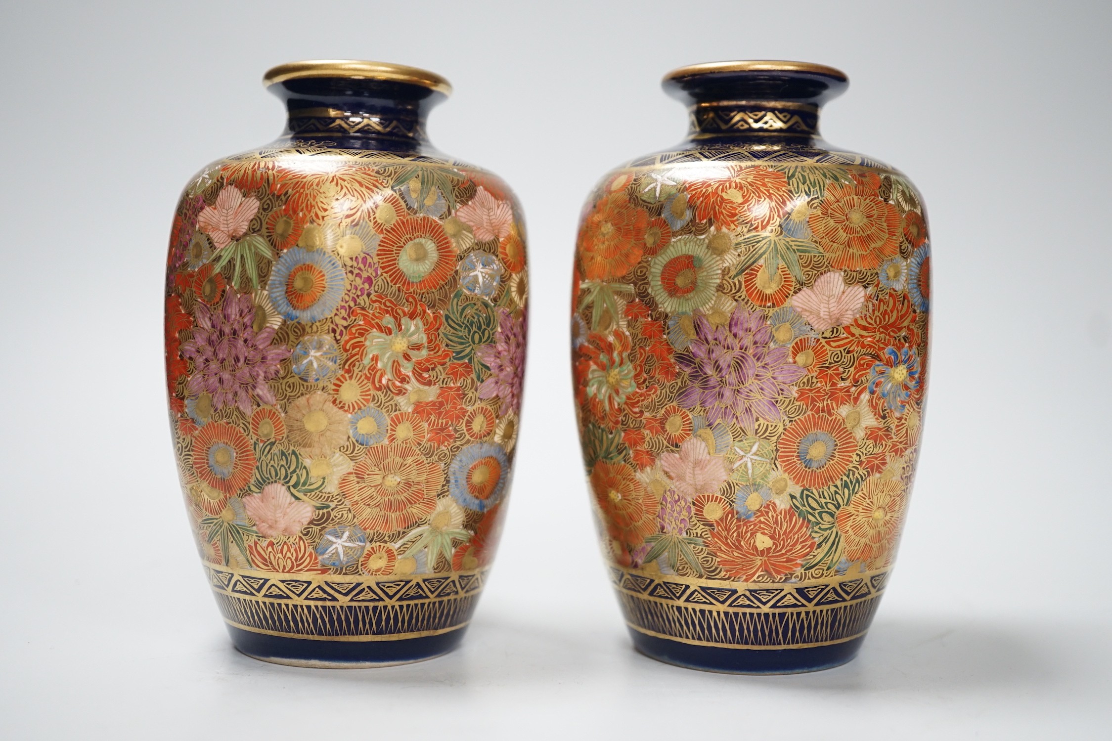 A pair of Japanese Satsuma vases. 13cm high